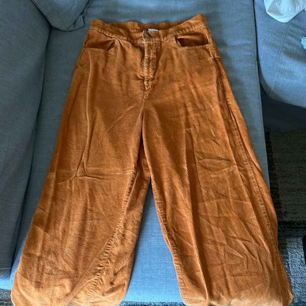 Amour Vert Burnt Orange Wide Leg Corduroy Pants